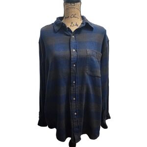 Basic Editions Navy and Black Striped Button-Down Shirt